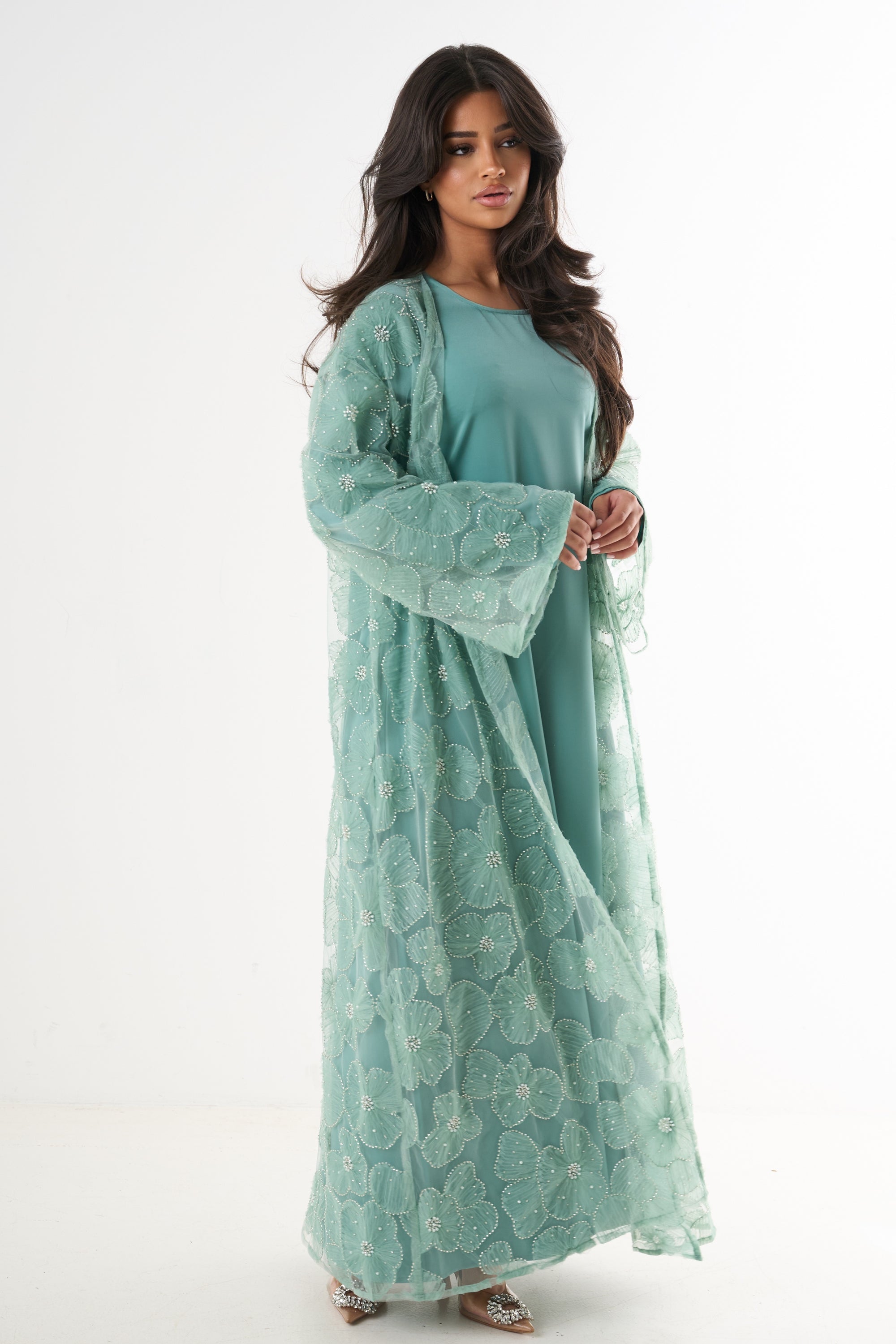 Luxury Flower Abaya 3-Piece Set