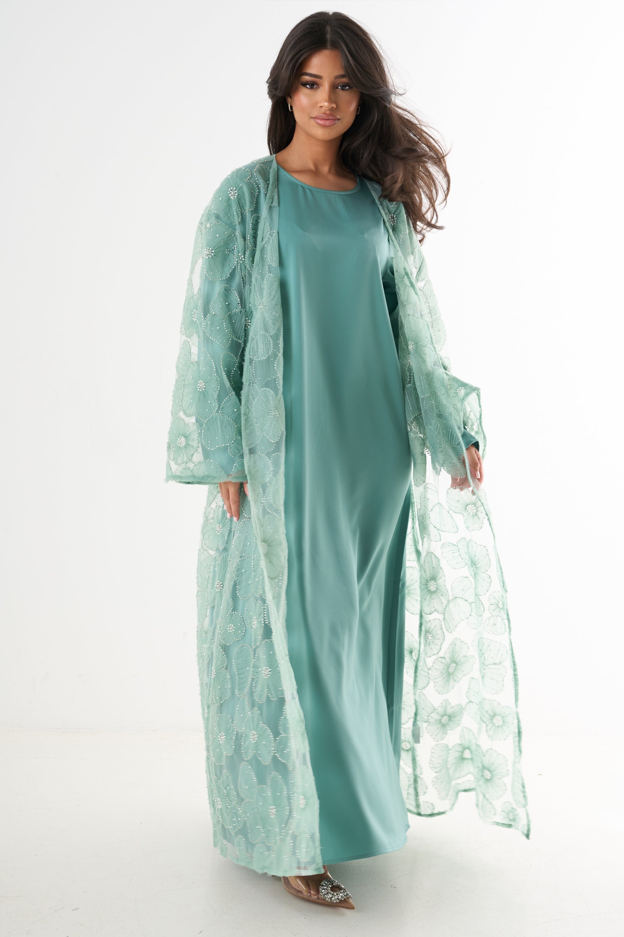 Luxury Flower Abaya 3-Piece Set