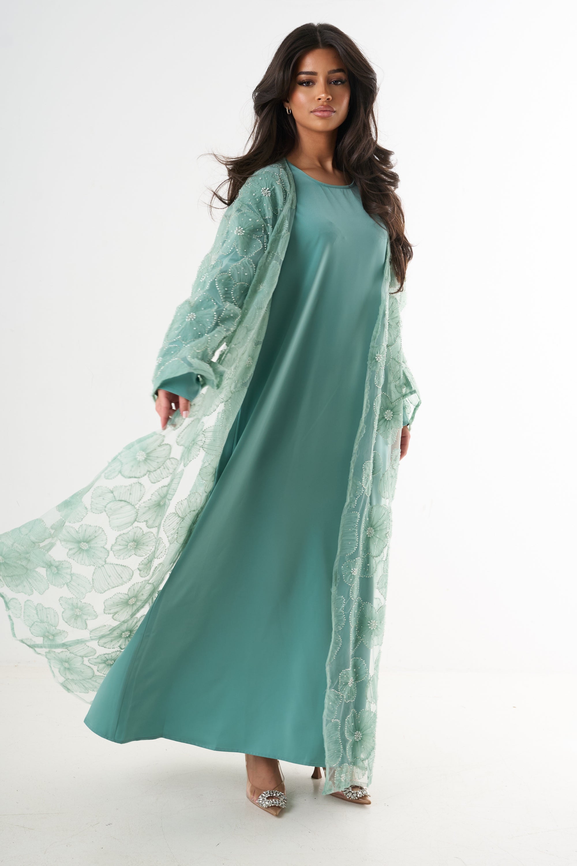 Luxury Flower Abaya 3-Piece Set