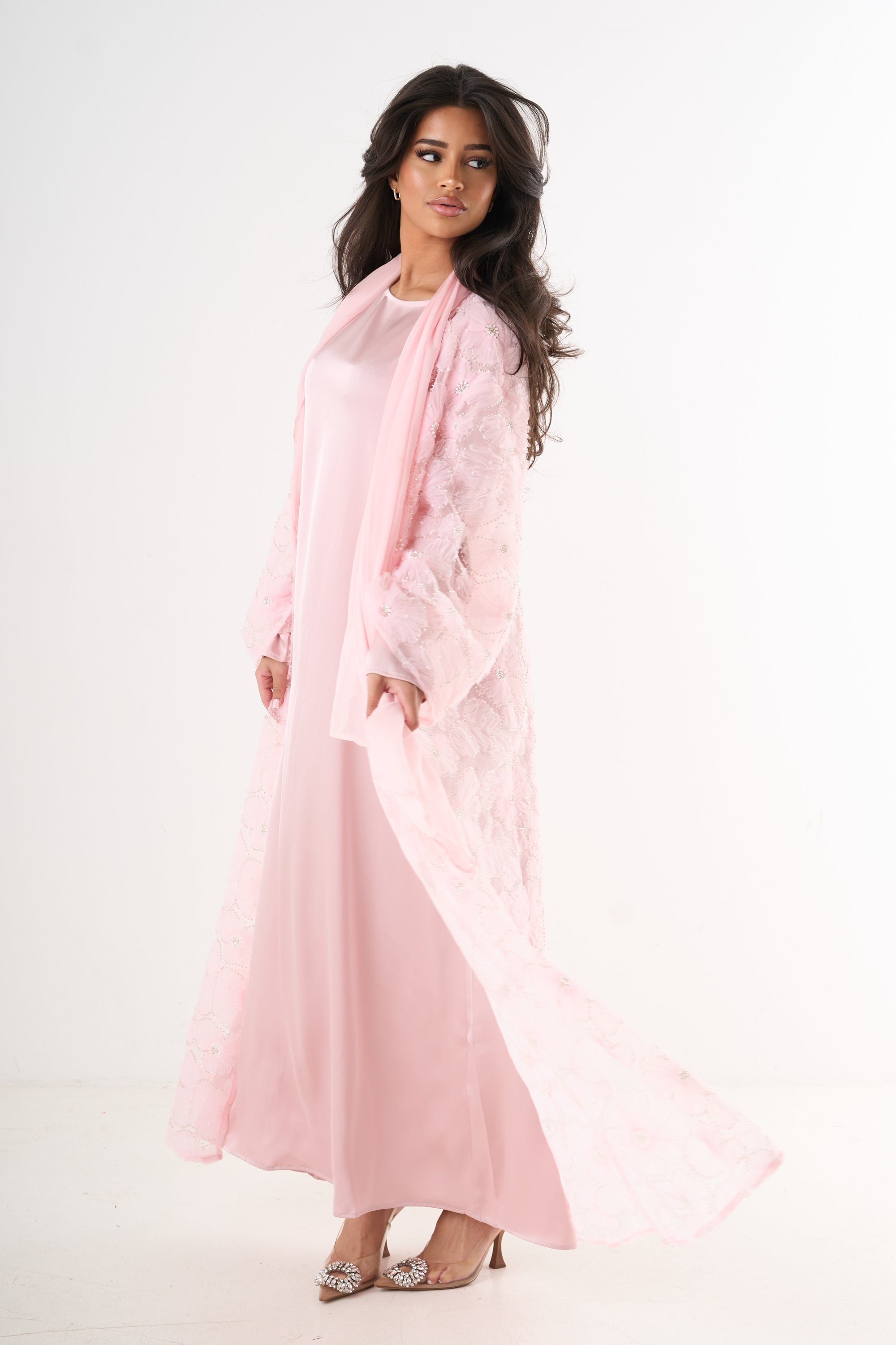 Luxury Flower Abaya 3-Piece Set