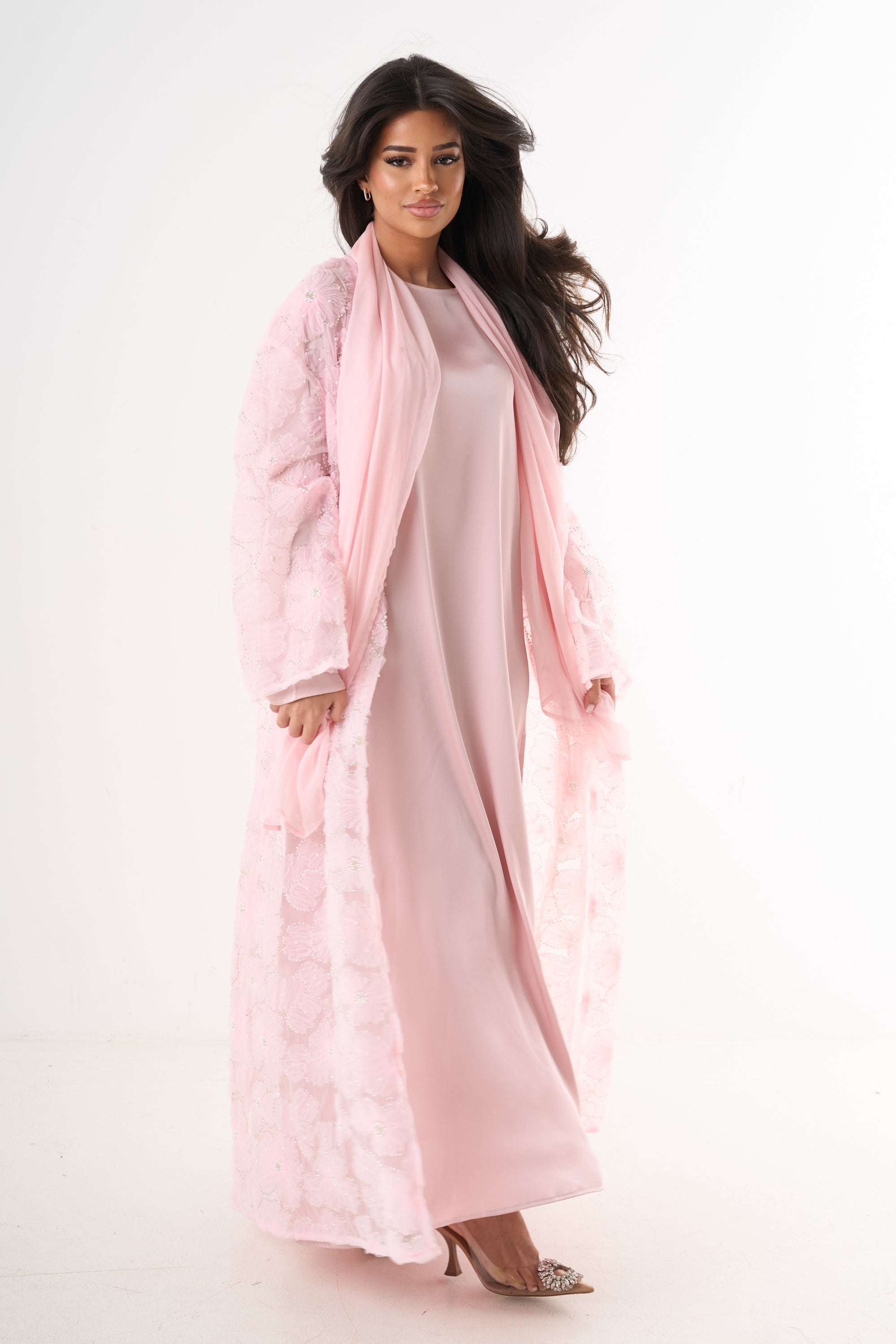Luxury Flower Abaya 3-Piece Set