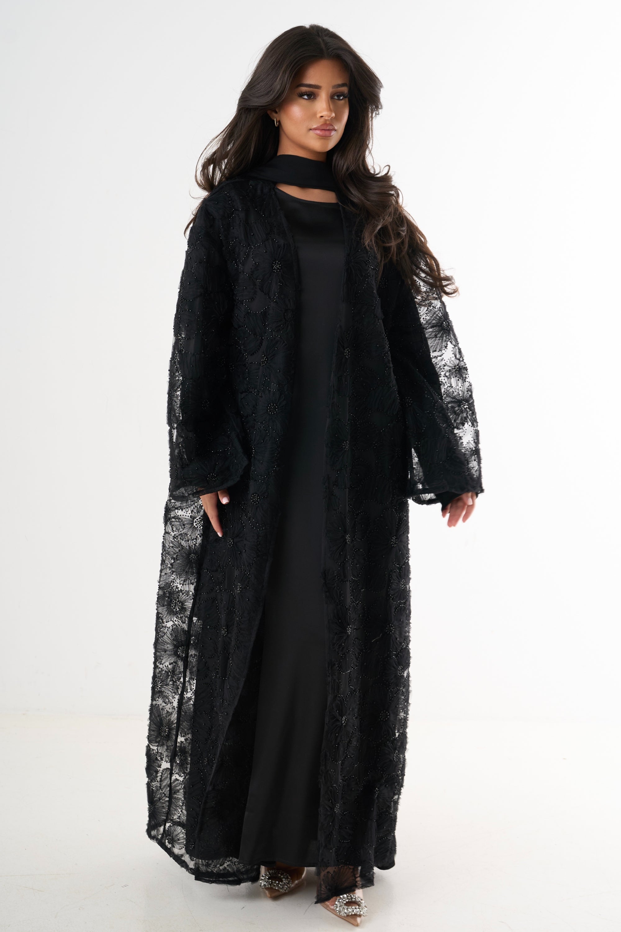 Luxury Flower Abaya 3-Piece Set