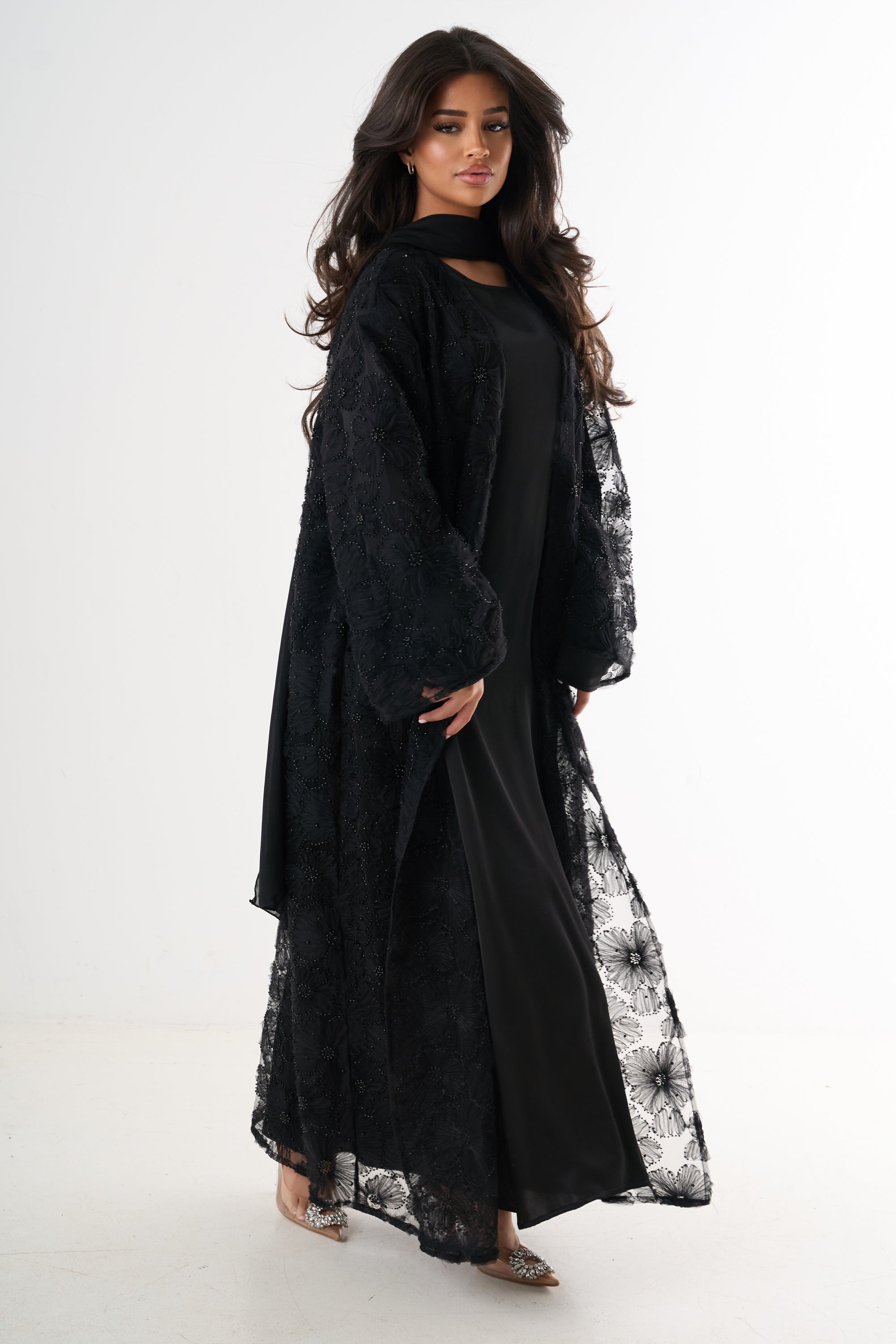 Luxury Flower Abaya 3-Piece Set