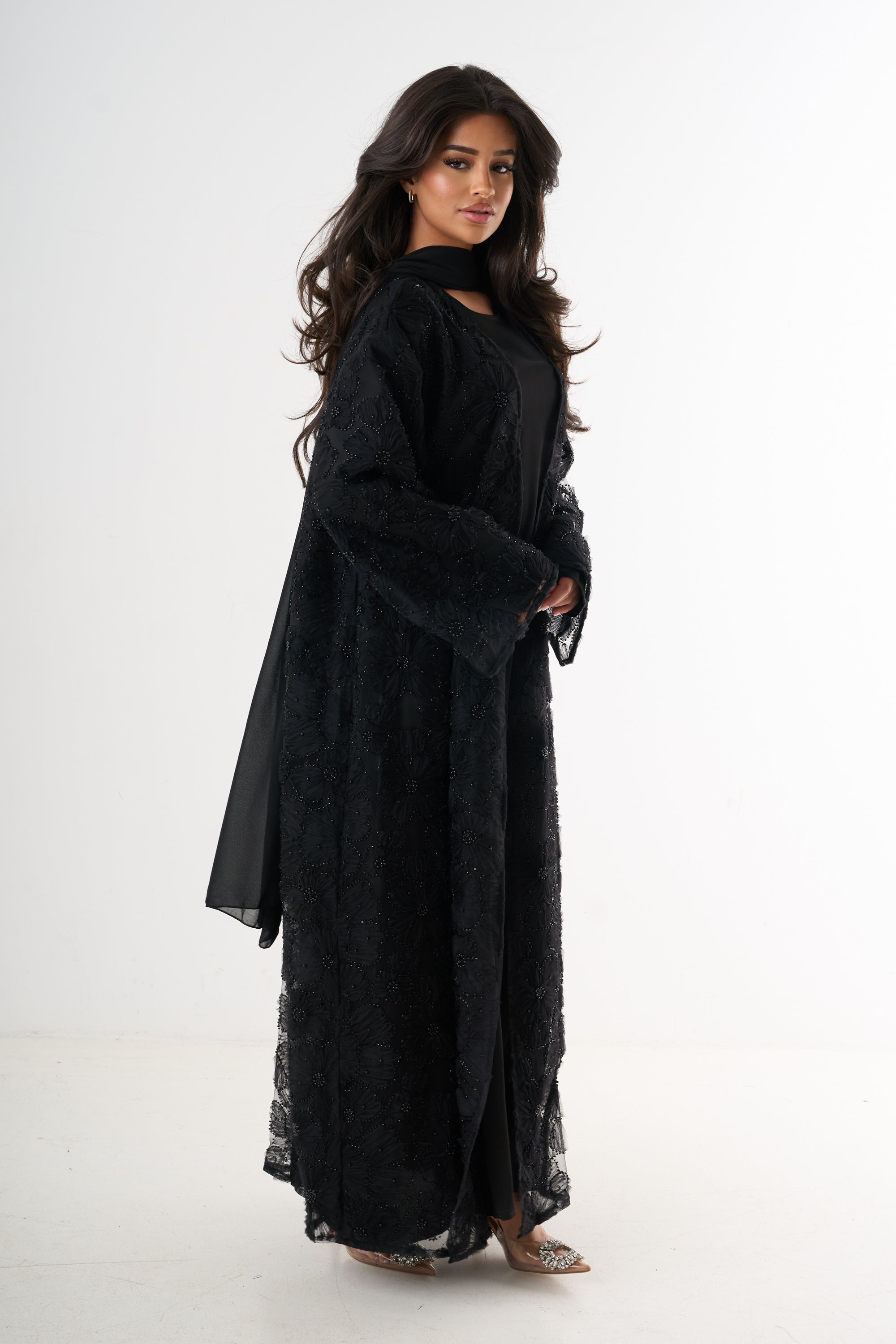 Luxury Flower Abaya 3-Piece Set