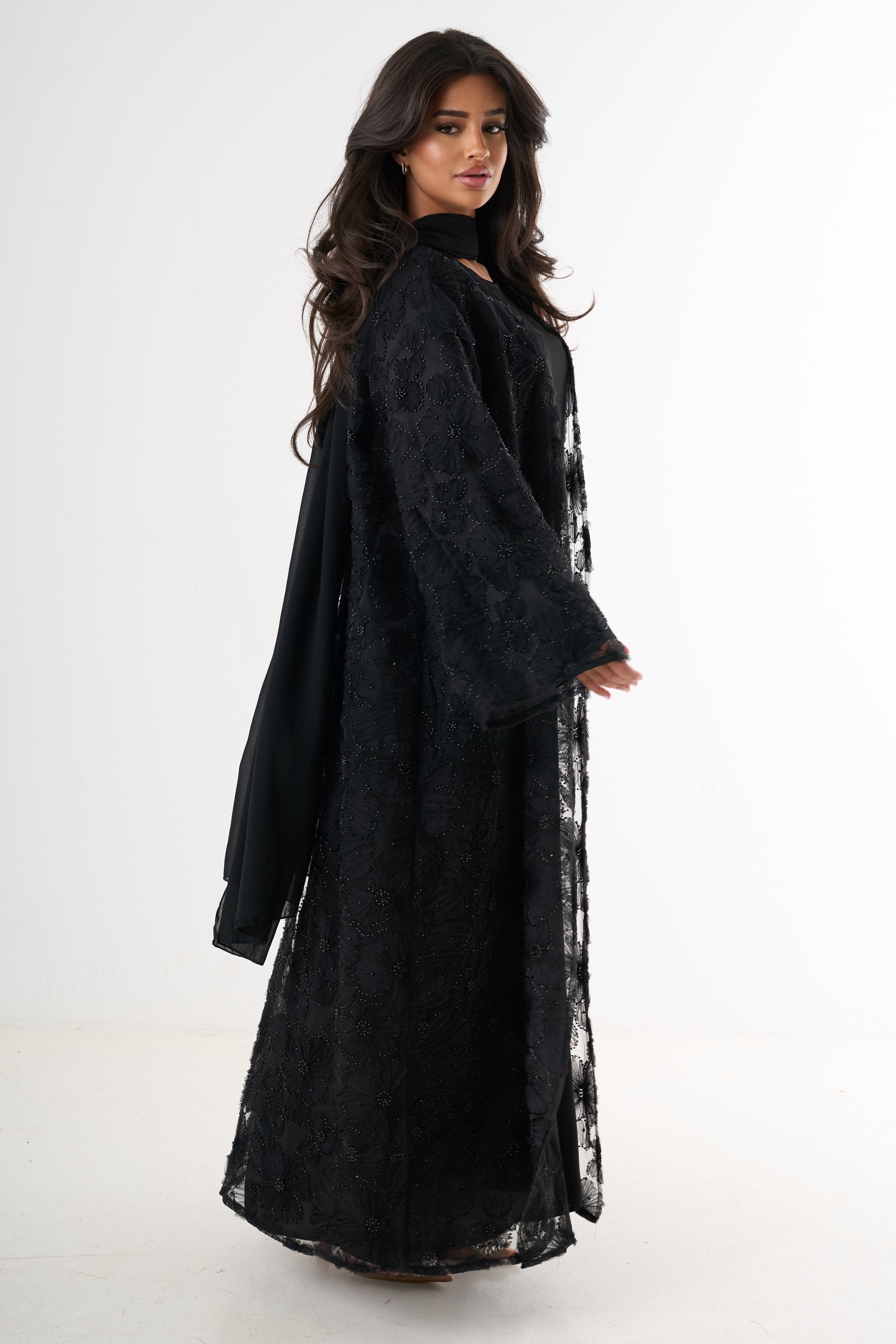 Luxury Flower Abaya 3-Piece Set