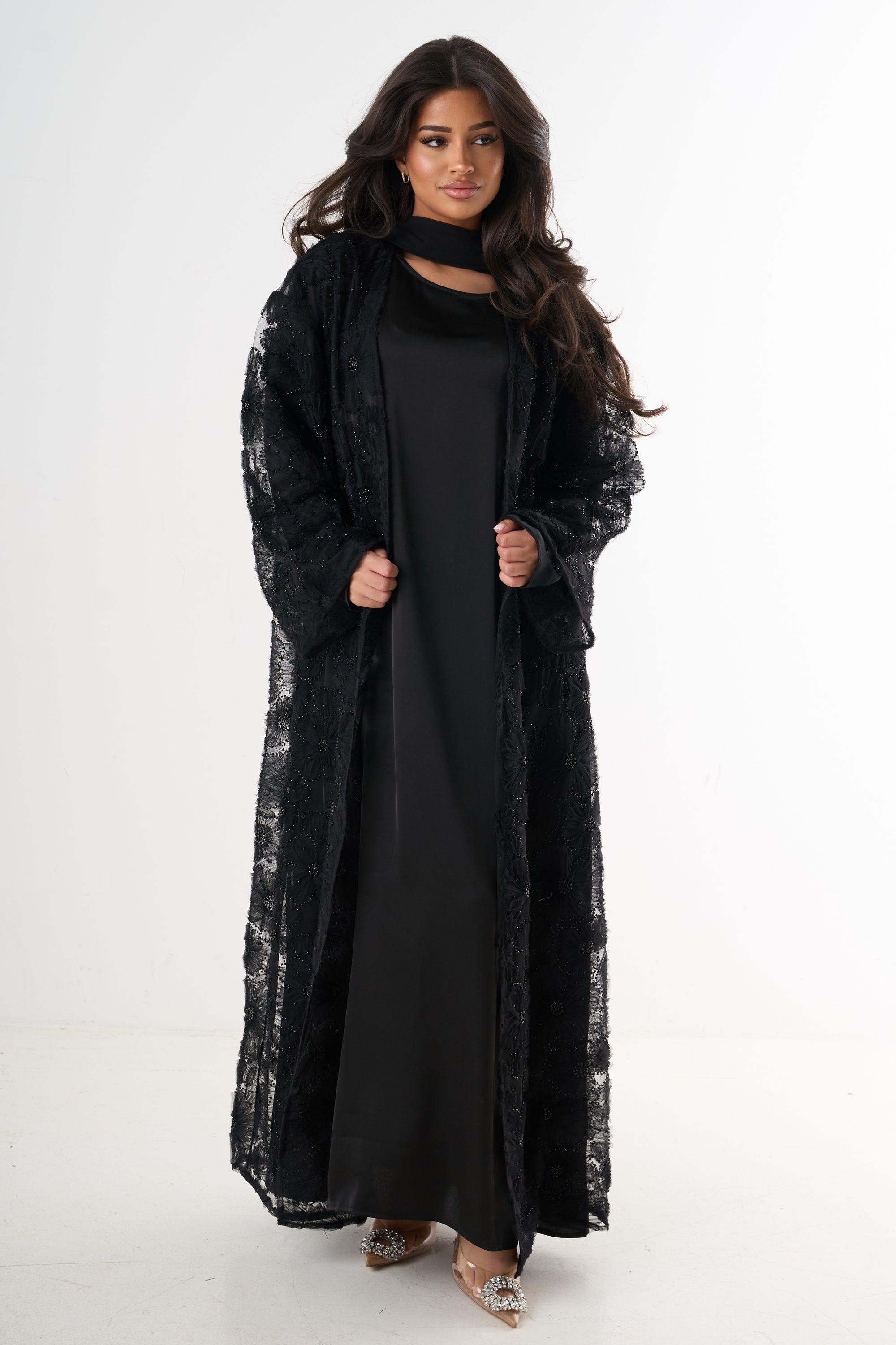 Luxury Flower Abaya 3-Piece Set