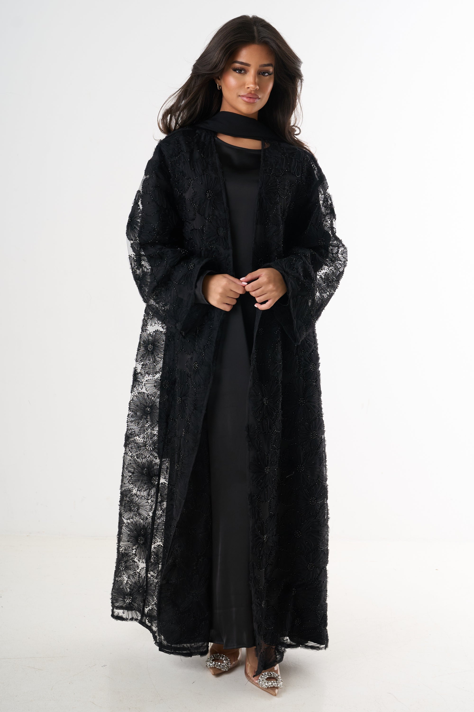 Luxury Flower Abaya 3-Piece Set