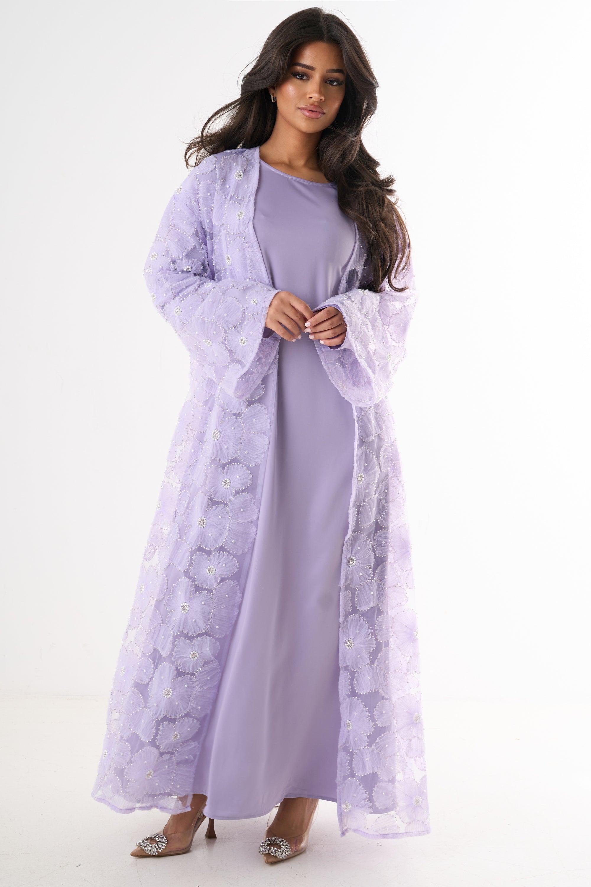 Luxury Flower Abaya 3-Piece Set