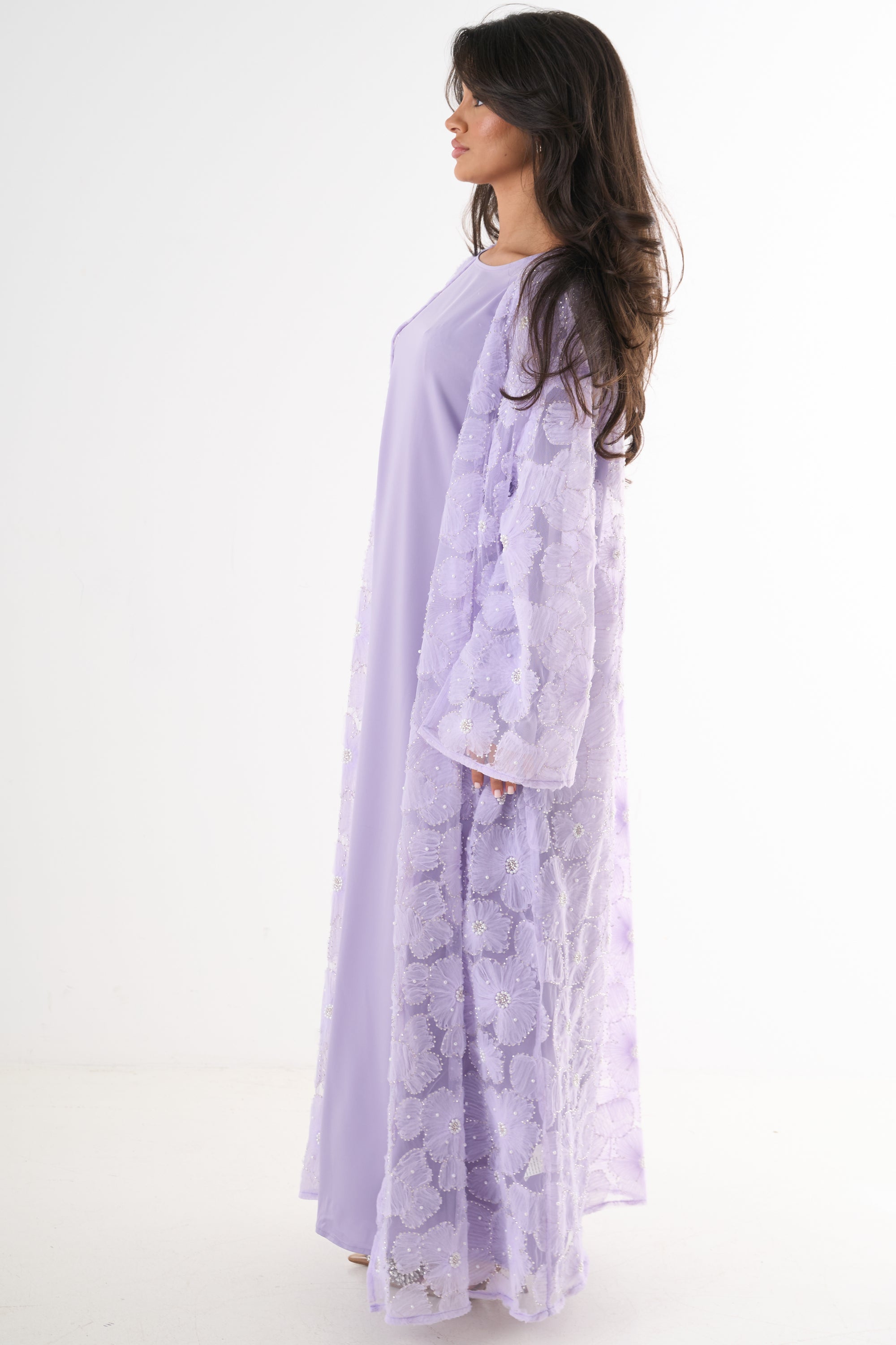 Luxury Flower Abaya 3-Piece Set
