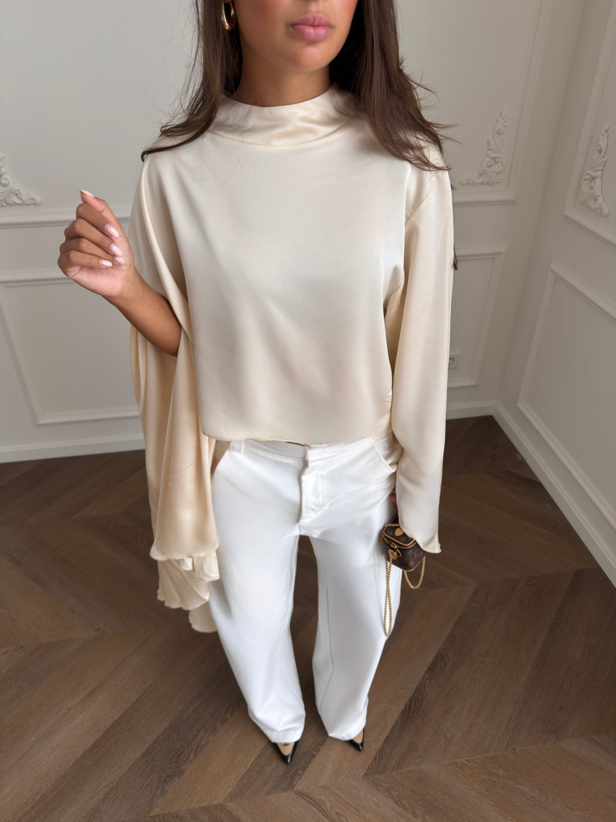 Asymmetric Drape Top - Beige-1