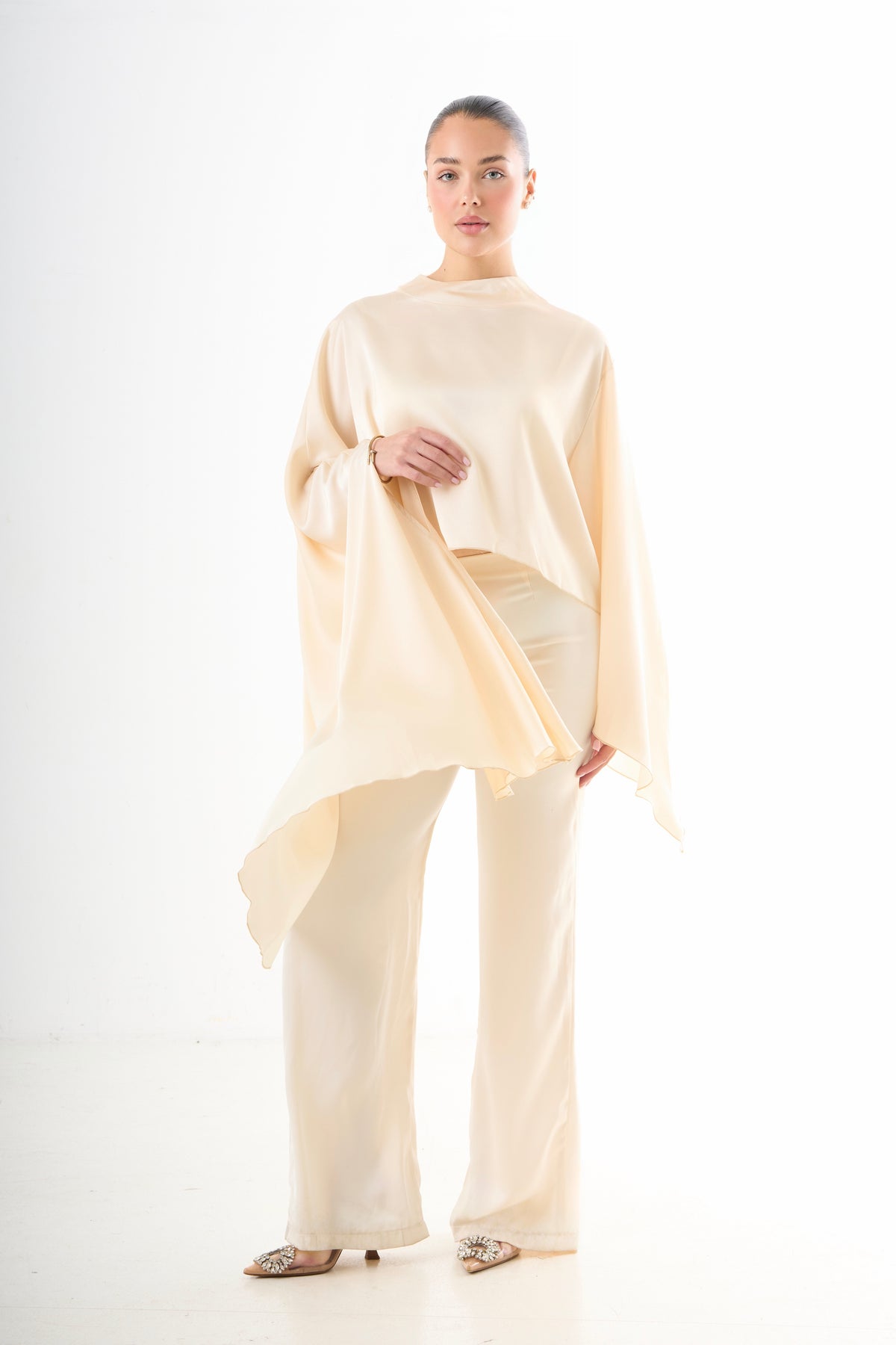 Asymmetric Drape Top - Beige-2