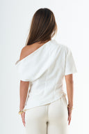 Asymmetrical Draped Top – White