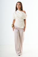 Asymmetrical Draped Top – Beige