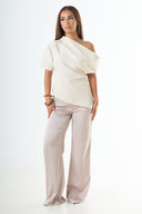 Asymmetrical Draped Top – Beige