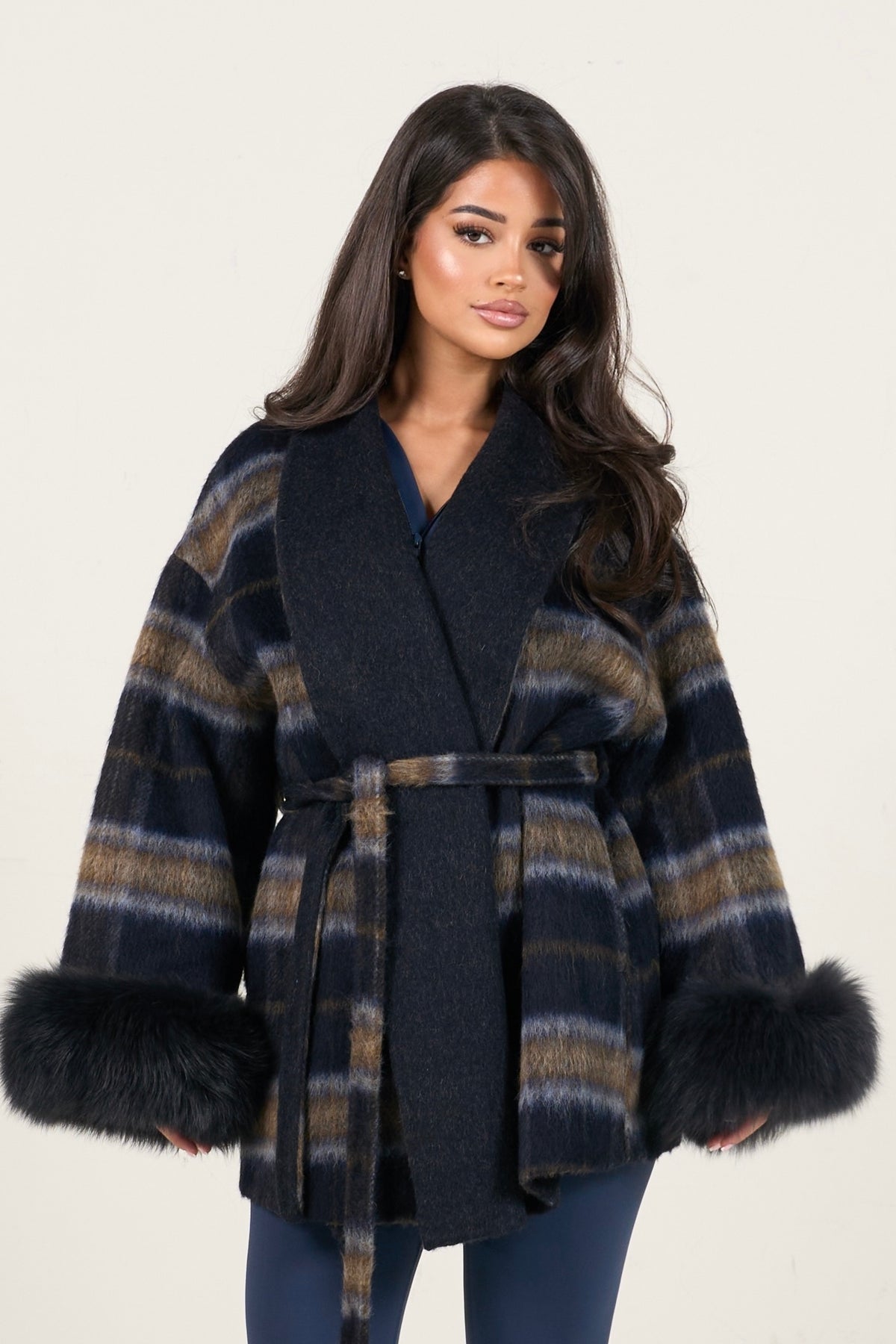 Autumn Muse Wrap Coat - Navy-3