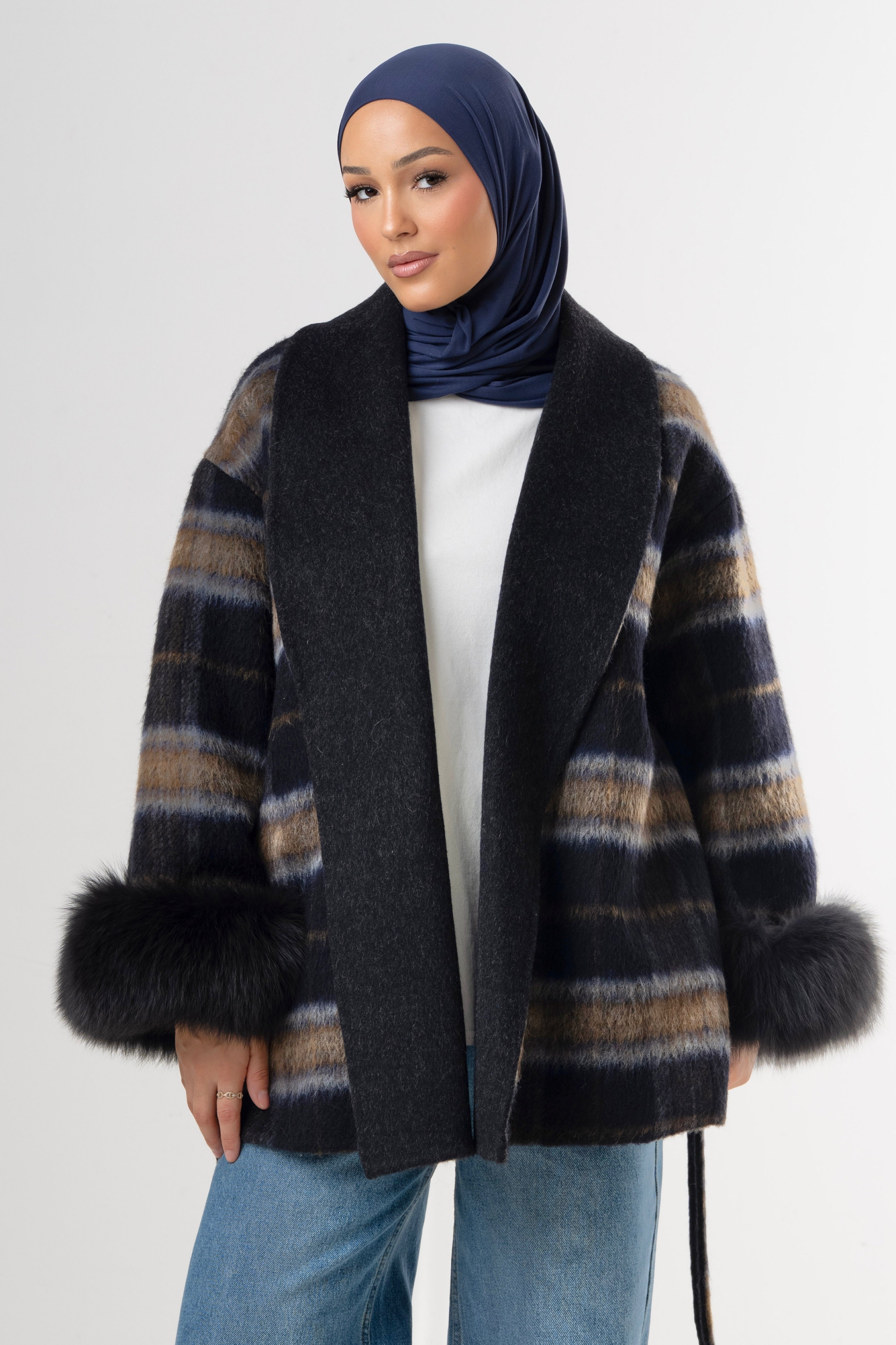 Autumn Muse Wrap Coat - Navy