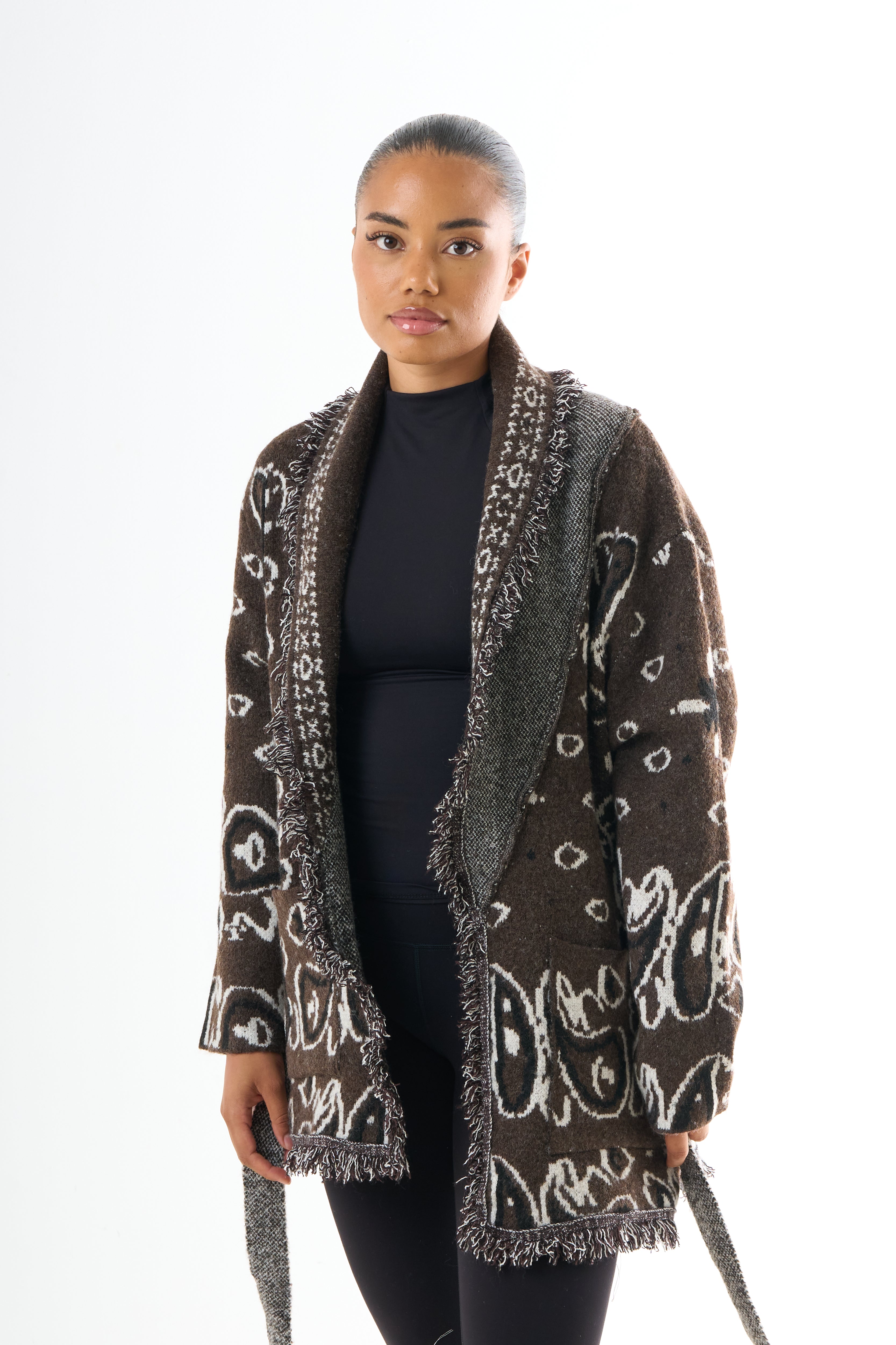 Bandana Cardigan - Brown-2