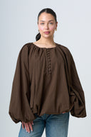 Blouse With Balloonsleeves - Brown