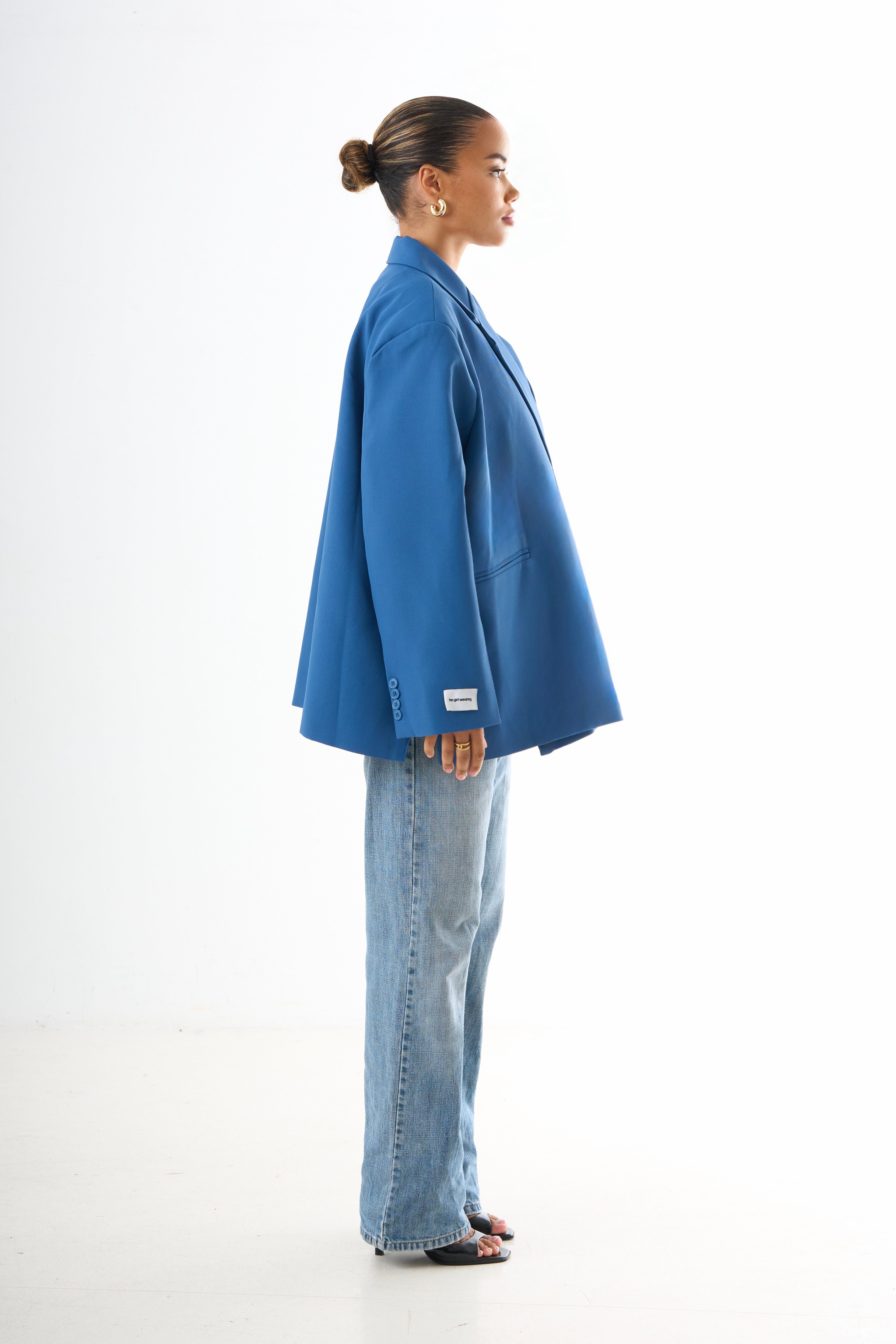 Boxy Oversized Blazer - Blue-3