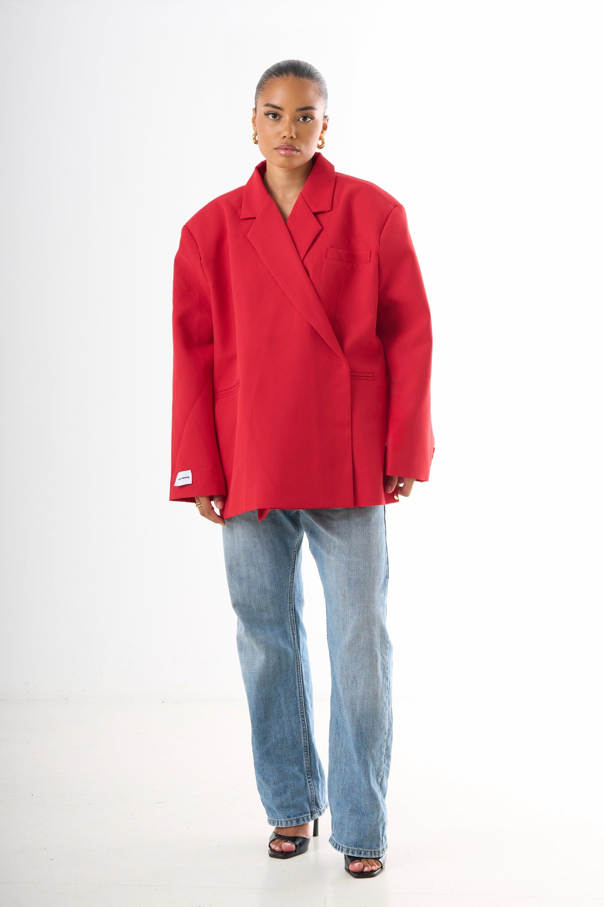 Boxy Oversized Blazer - Red-2