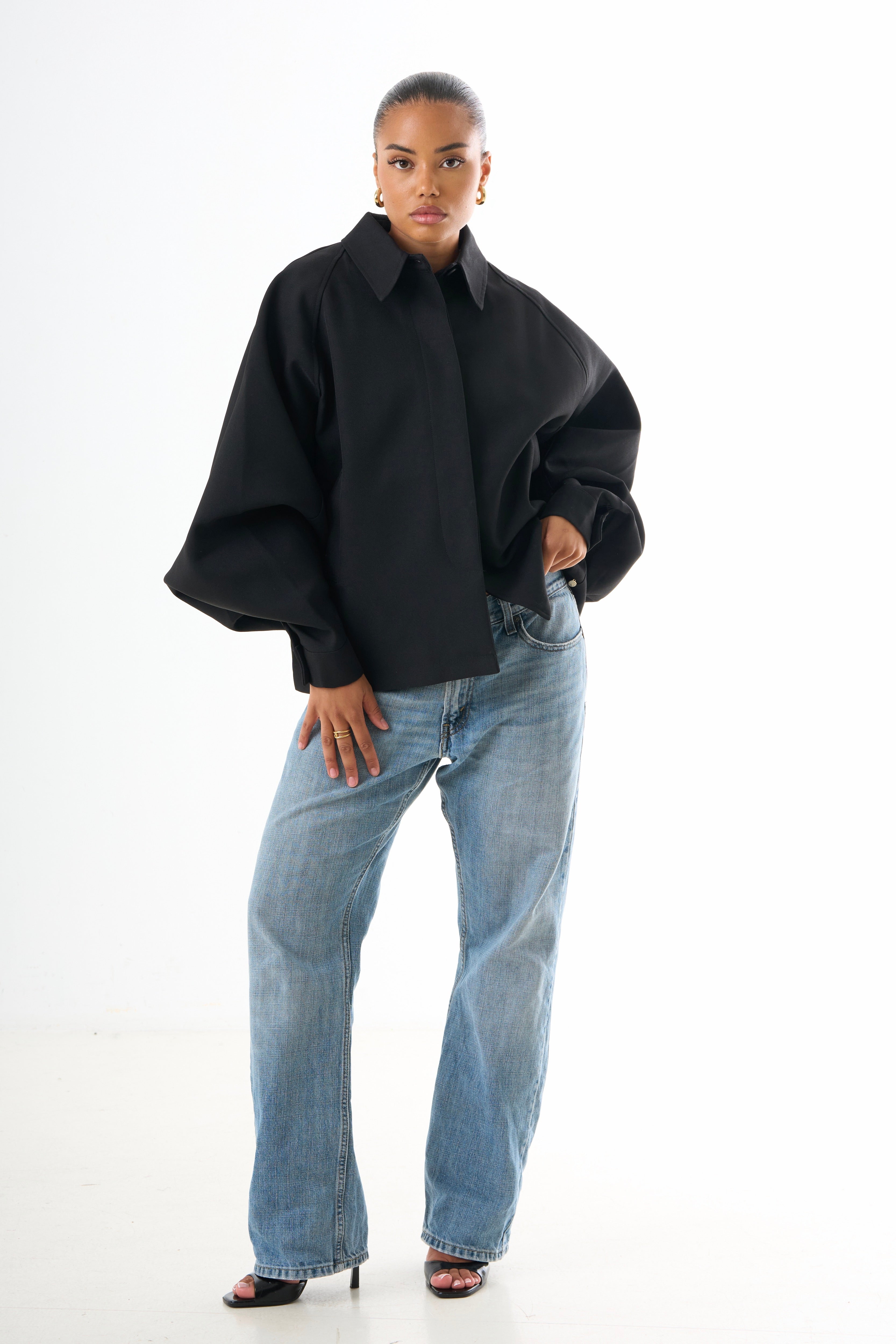 Cape Oversized Jacket - Black-3