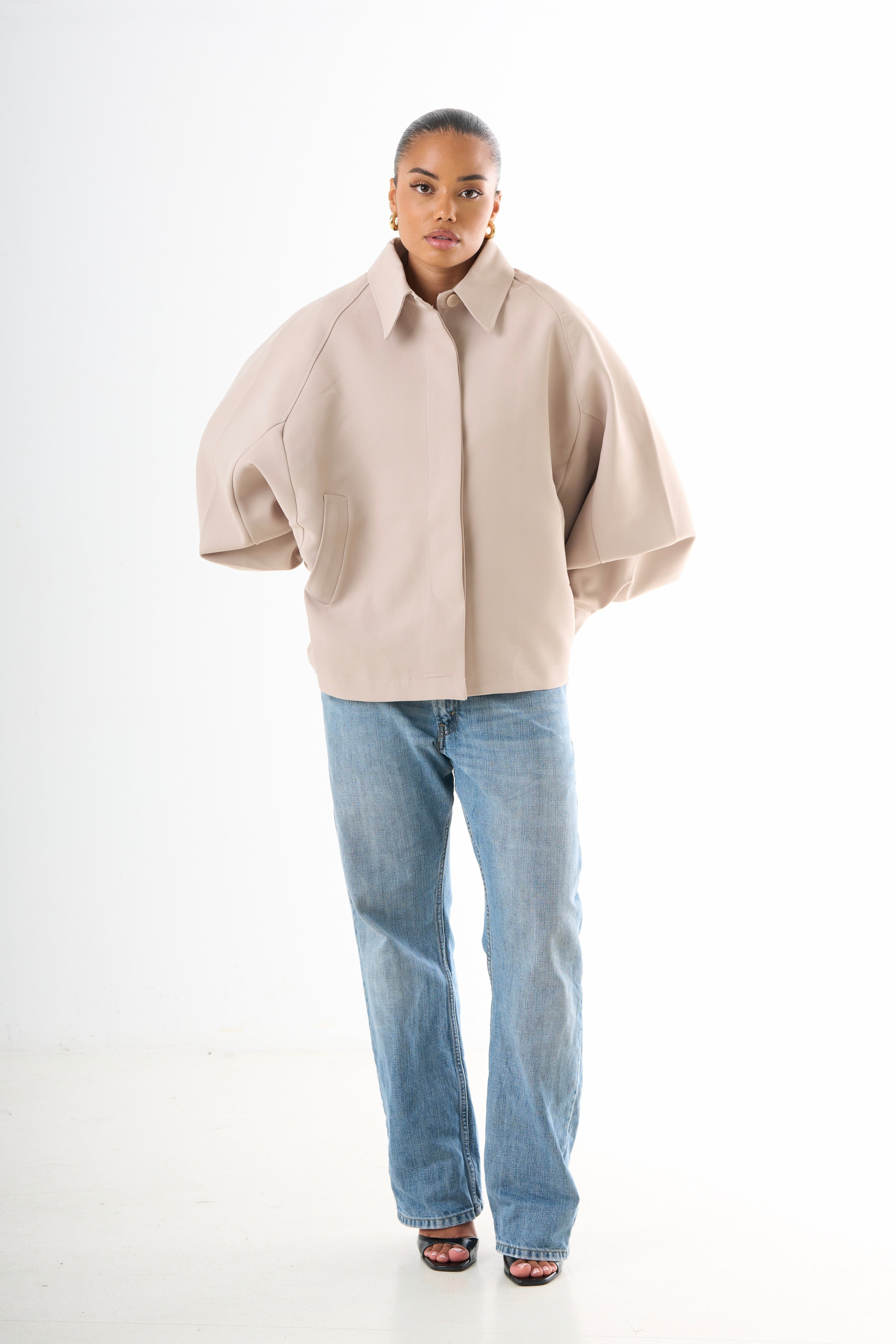 Cape Oversized Jacket - Dark Beige-1