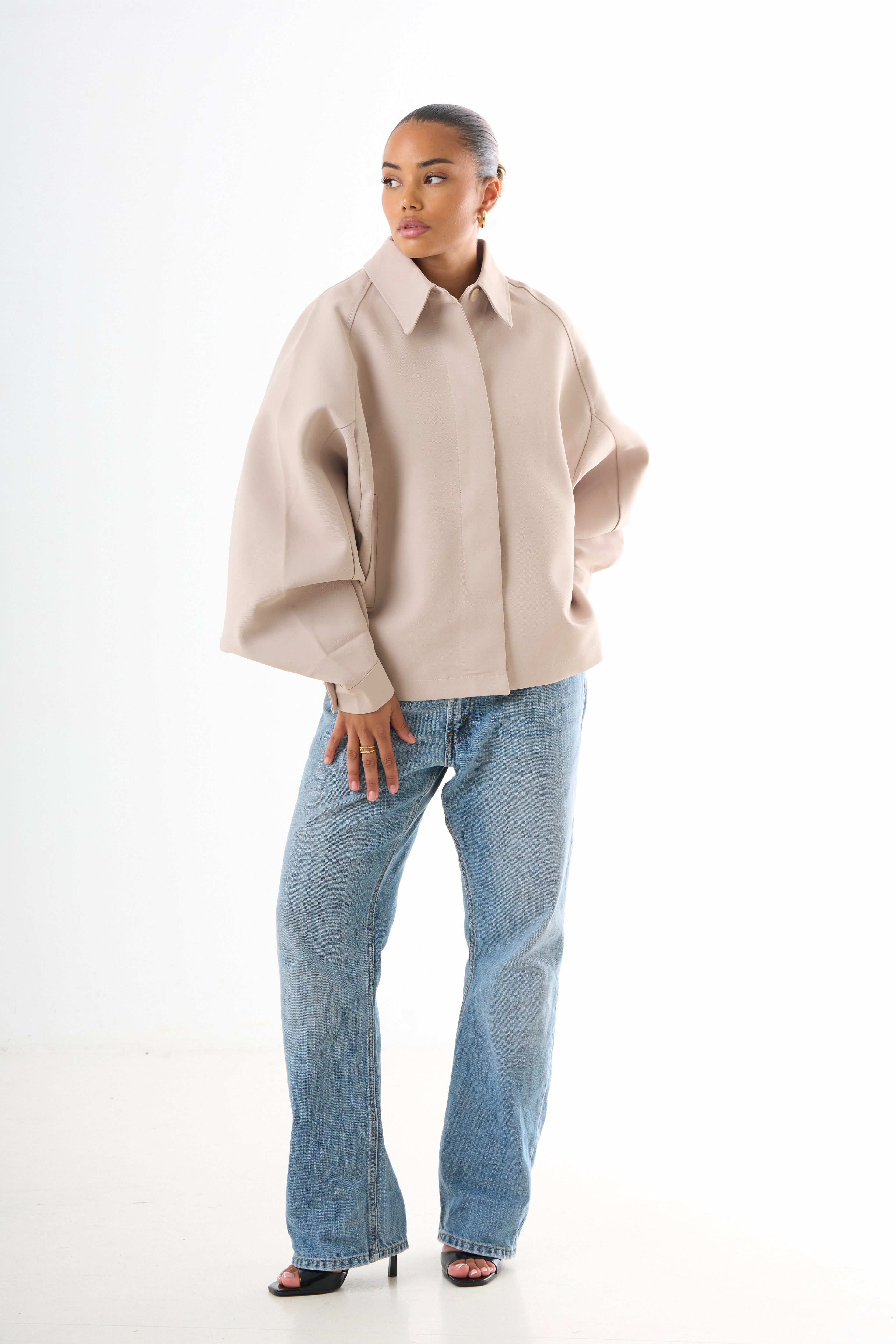 Cape Oversized Jacket - Dark Beige-2