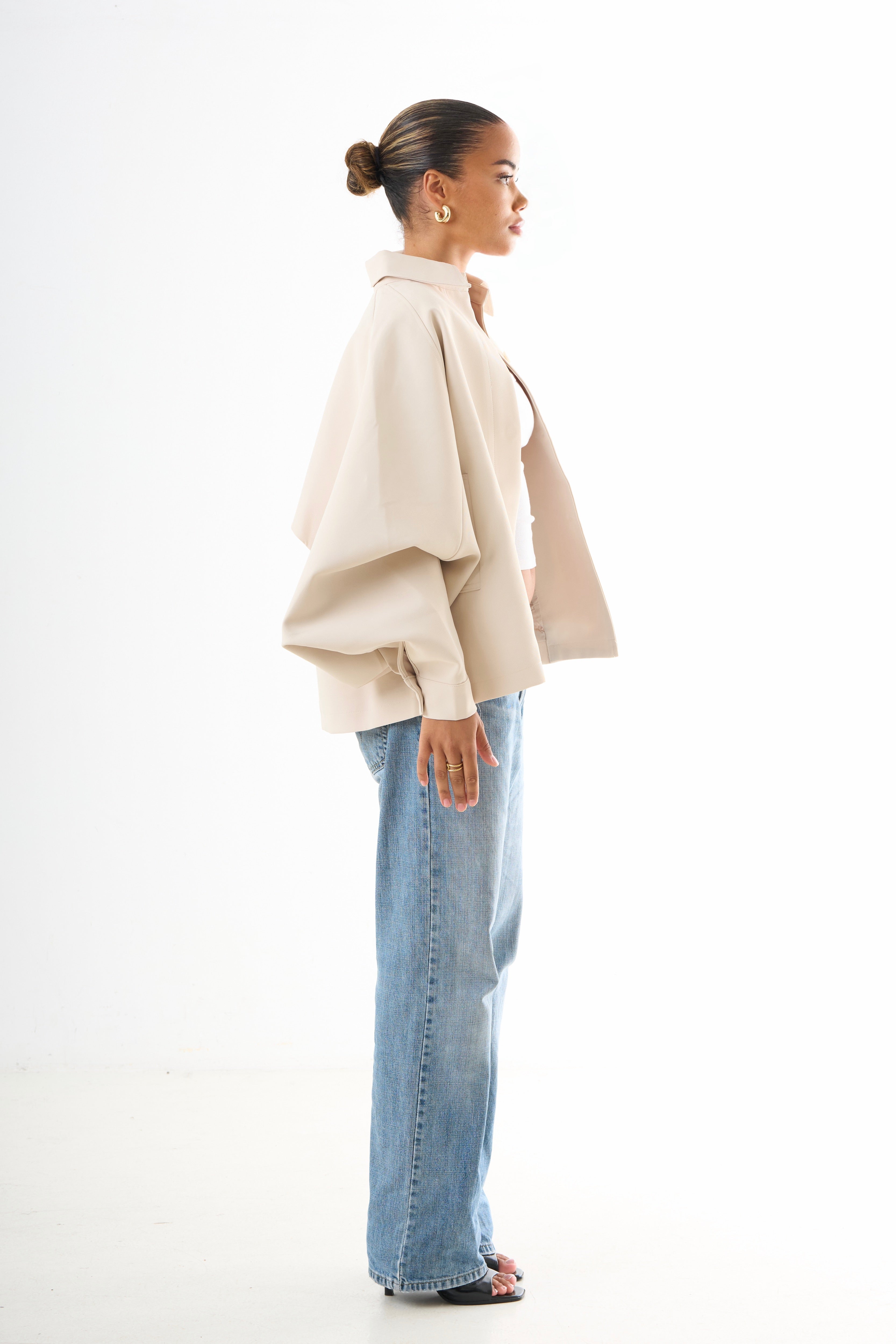 Cape Oversized Jacket - Light Beige-6