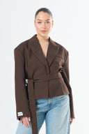 Cropped wrap blazer - Brown