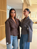 Cropped wrap blazer - Brown