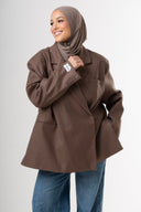 Dad Oversized Striped-Blazer - Taupe