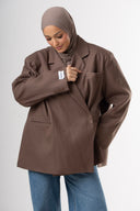 Dad Oversized Striped-Blazer - Taupe