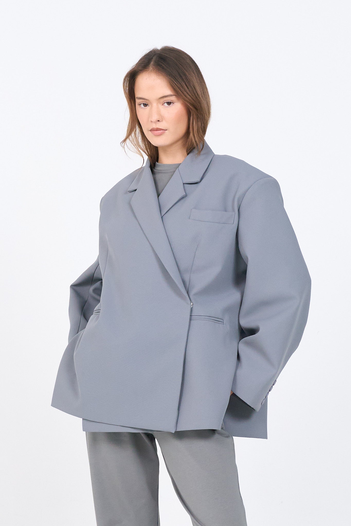 Oversized Dad Blazer – Grau