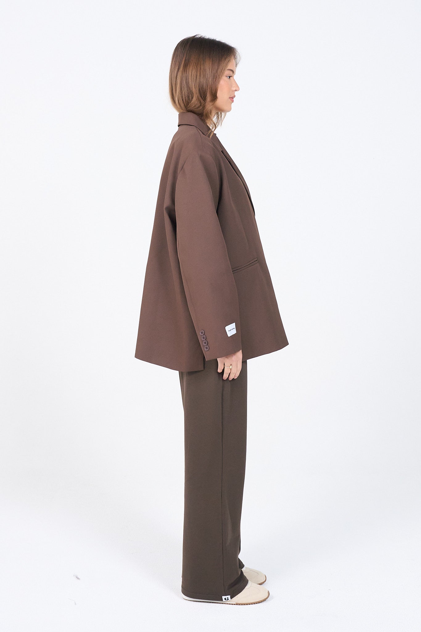 Boxy Oversized Blazer - Brown-4