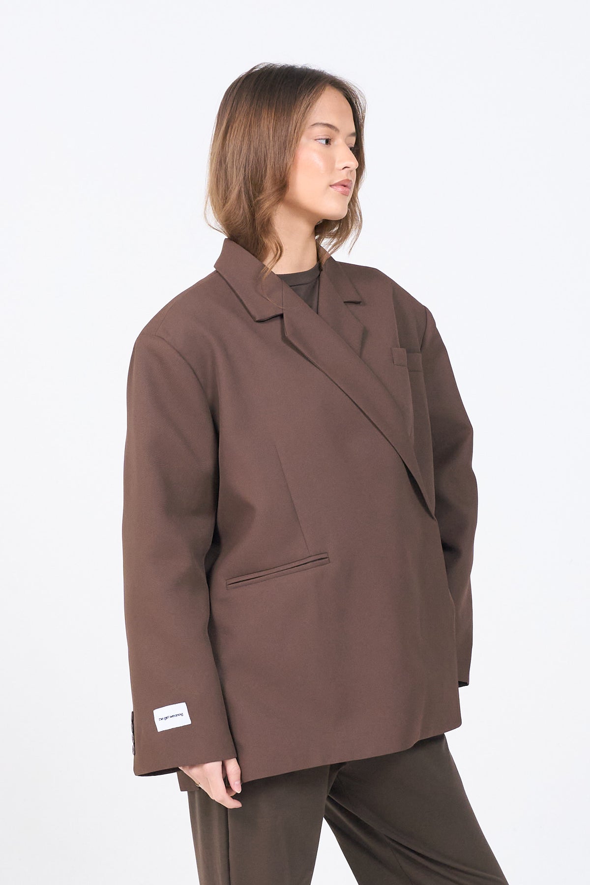 Boxy Oversized Blazer - Brown-5