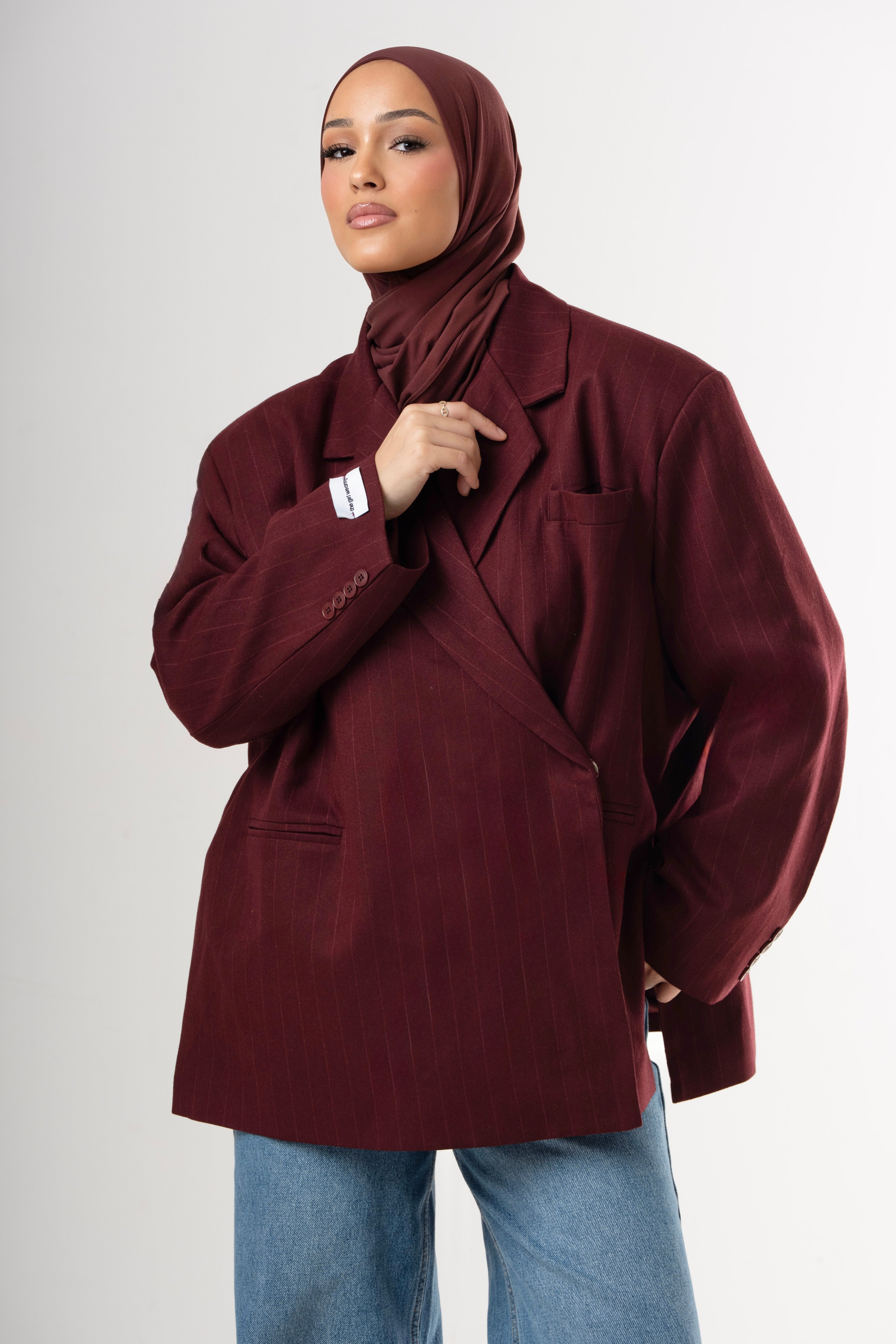 Dad Oversized Gestreifter Blazer - Bordeaux