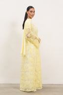 Floral Lace Abaya - Yellow