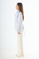 Glossy tie-back blouse - Blue