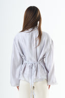 Glossy tie-back blouse - Blue