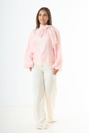 Glossy tie-back blouse - Pink
