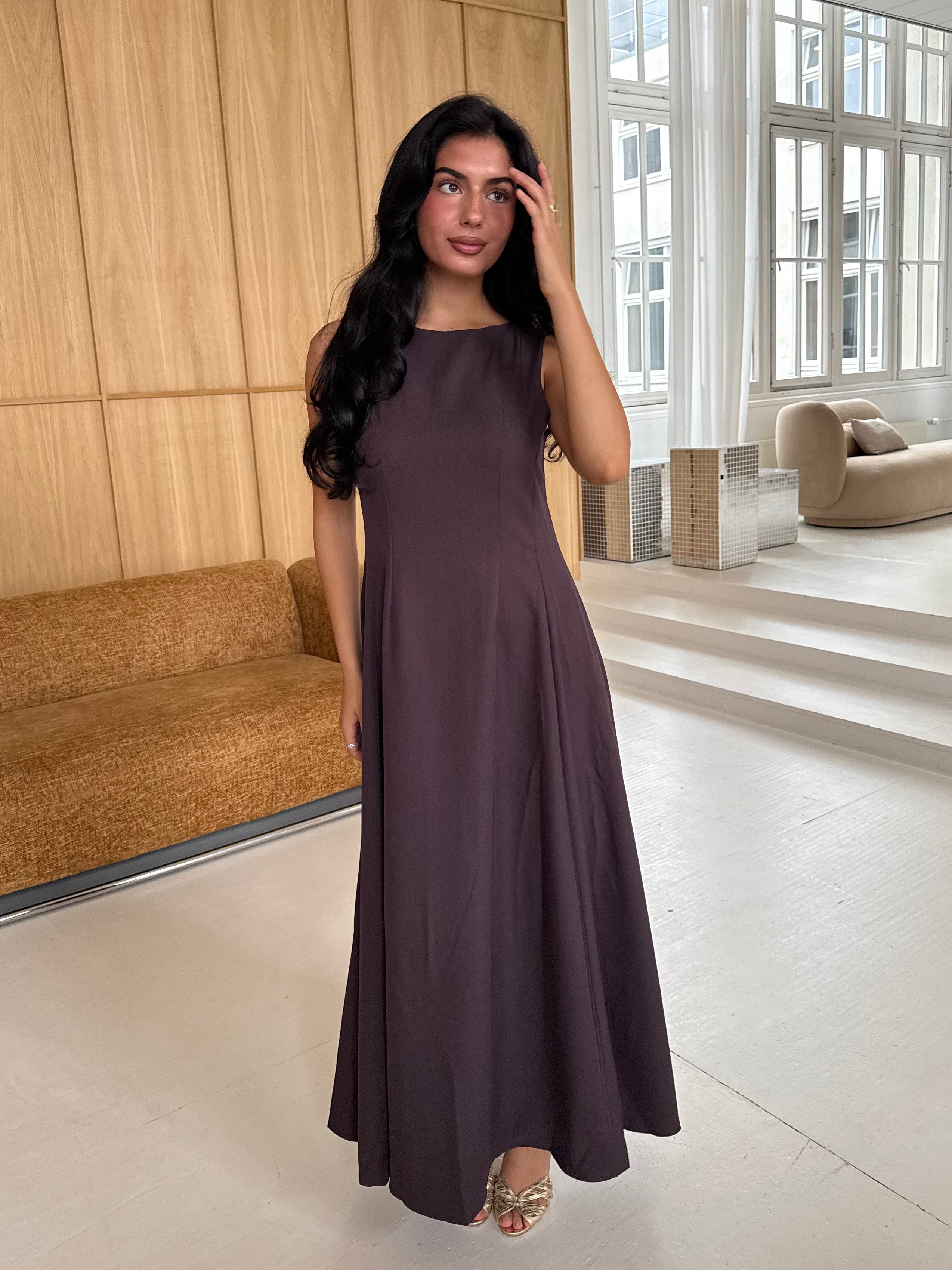 Kleid mit halben Ärmeln - Aubergine