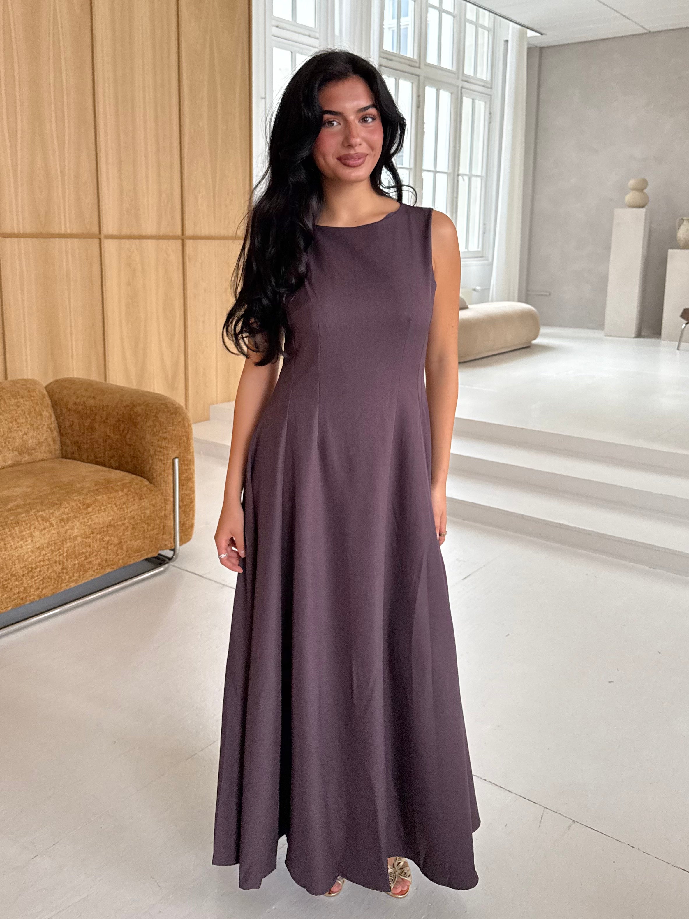 Kleid mit halben Ärmeln - Aubergine
