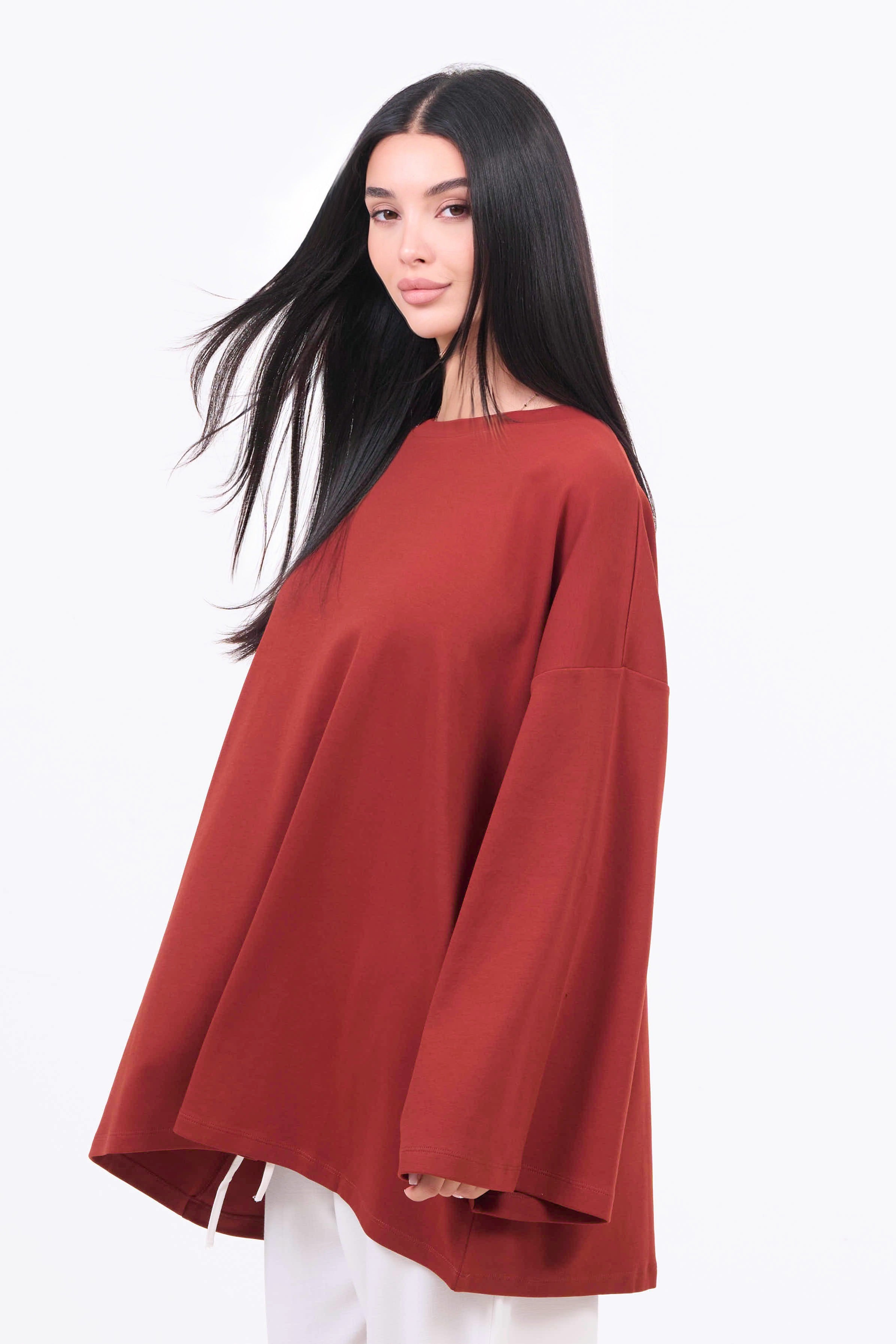 Heavyweight Oversized Long-Sleeved T-shirt - Orange-4