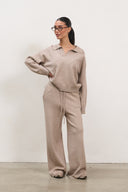 Knit V-Neck Lounge Set - Taupe