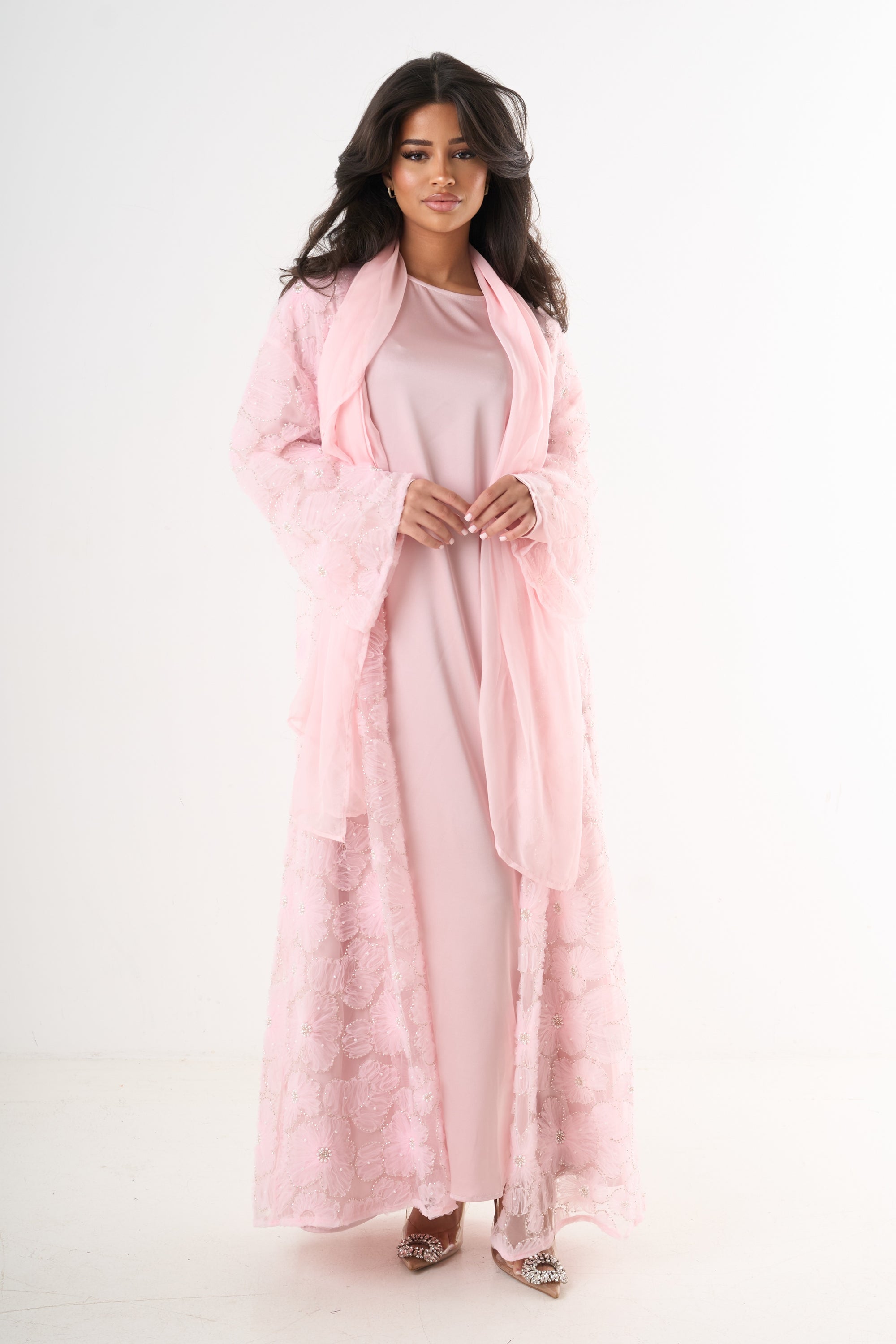 Luxury Flower Abaya 3-Piece Set