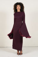 Maxi Dress with Feather Sleeves - Burgundy