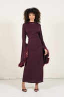 Maxi Dress with Feather Sleeves - Burgundy