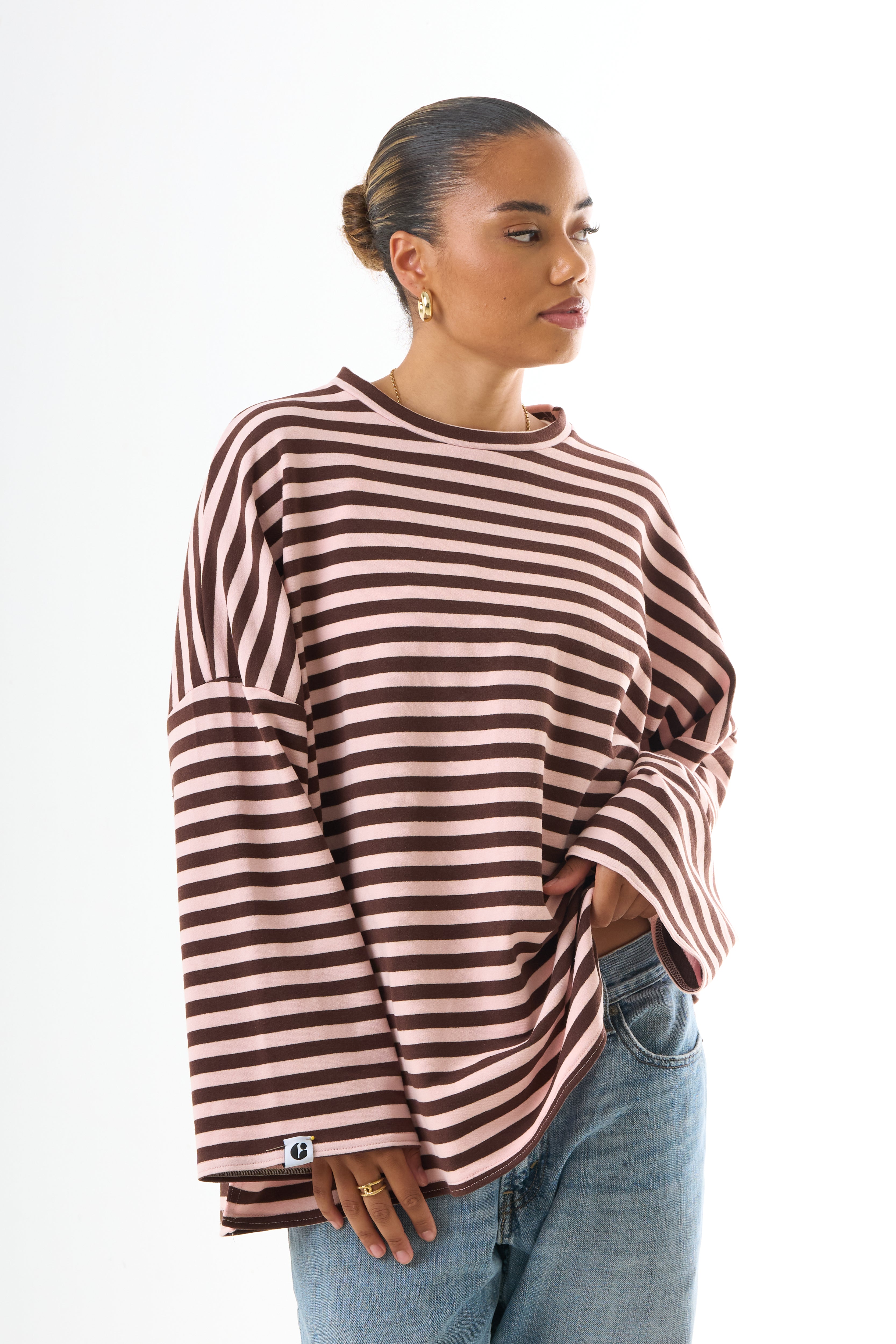 Oversized Long-Sleeved T-shirt - Cotton Stripe-1
