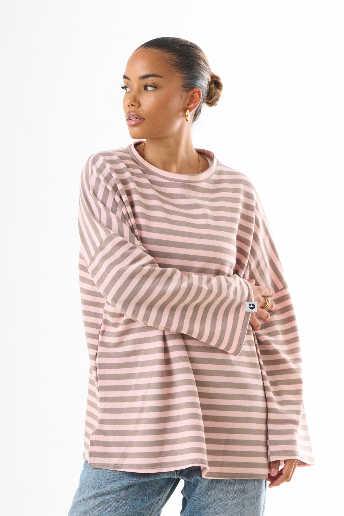 Oversized Long-Sleeved T-shirt - Pink/Brown-2