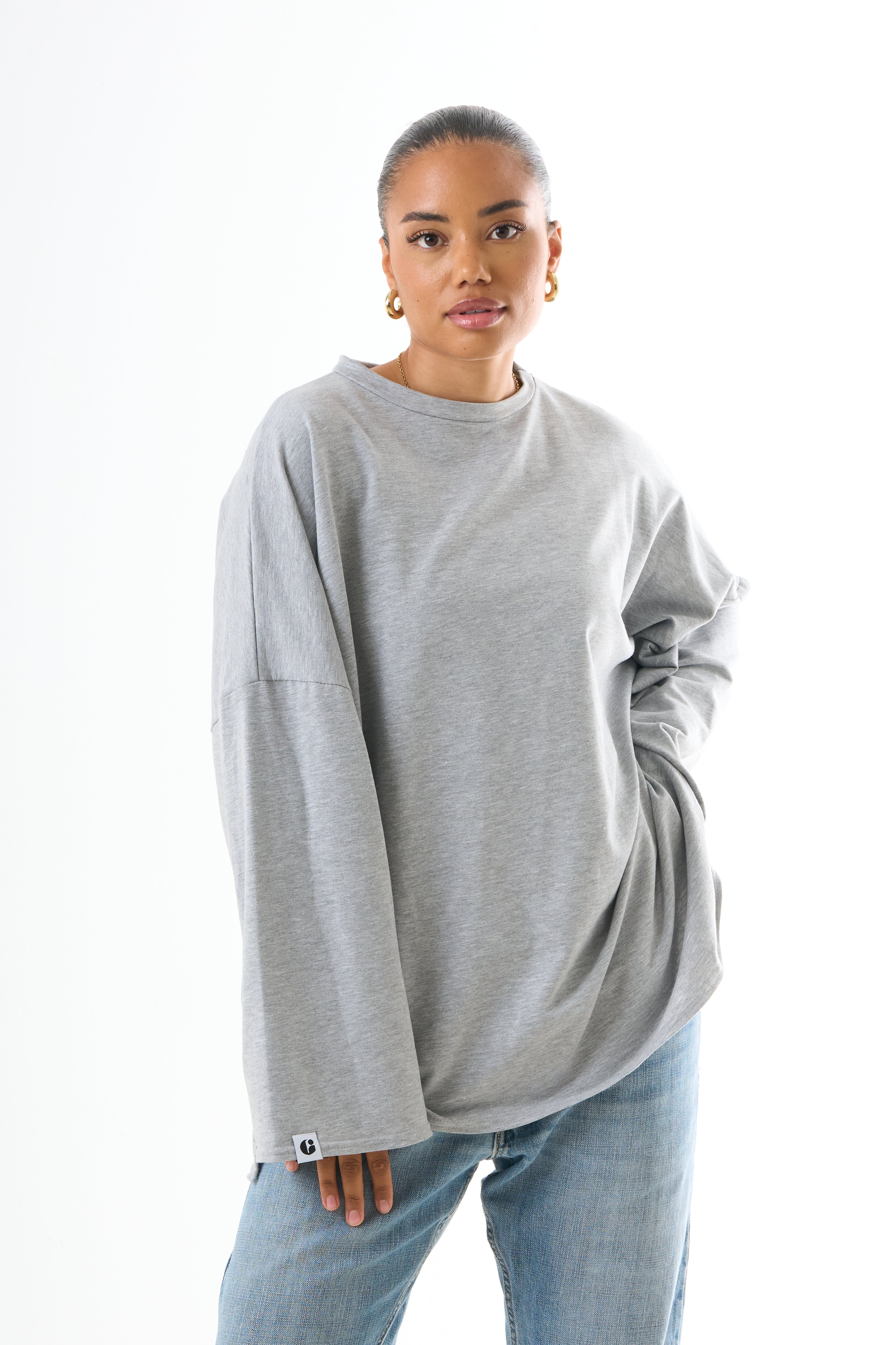 Oversized Long-sleeved T-shirt - Light Grey-2